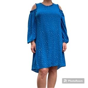 NWOT Worthington Size 12 cold shoulder long sleeve high low hem polka dot lined